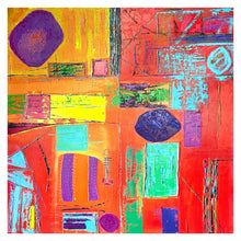 Load image into Gallery viewer, This brightly colored modern work of art was originally an acrylic painting on canvas. The artist, Marc Dominus, used warm oranges and ochre yellows as the background colors. Get lost in the artist's brushstrokes and feel the texture of the painted canvas in each puzzle piece. 
